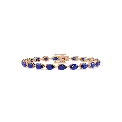 Pear-cut sapphire blue colorstone tennis bracelet in rose gold