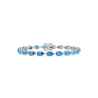 Pear-cut aquamarine blue colorstone tennis bracelet in white gold