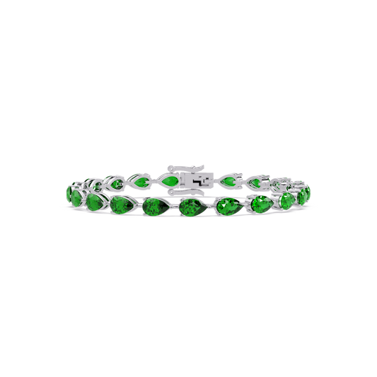 Pear-cut emerald green colorstone tennis bracelet in white gold