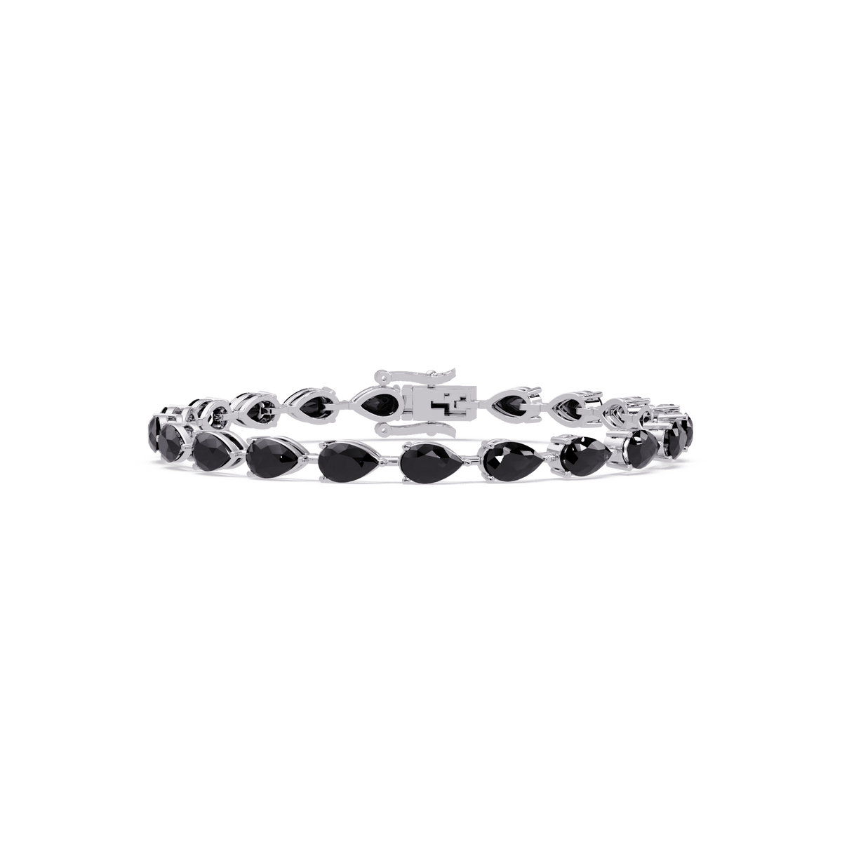 Pear-cut onyx colorstone tennis bracelet in white gold