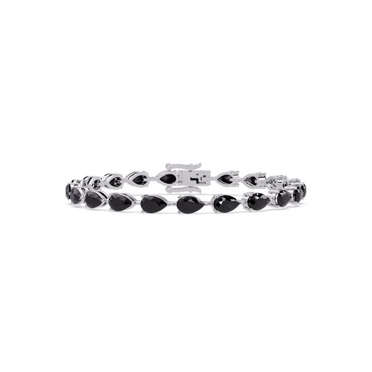 Pear-cut onyx colorstone tennis bracelet in white gold