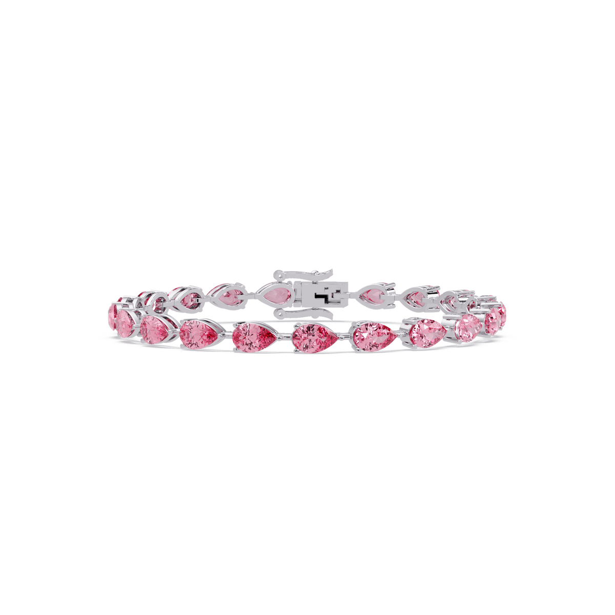 Pear-cut tourmaline pink colorstone tennis bracelet in white gold
