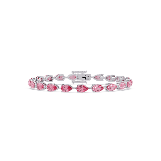 Pear-cut tourmaline pink colorstone tennis bracelet in white gold
