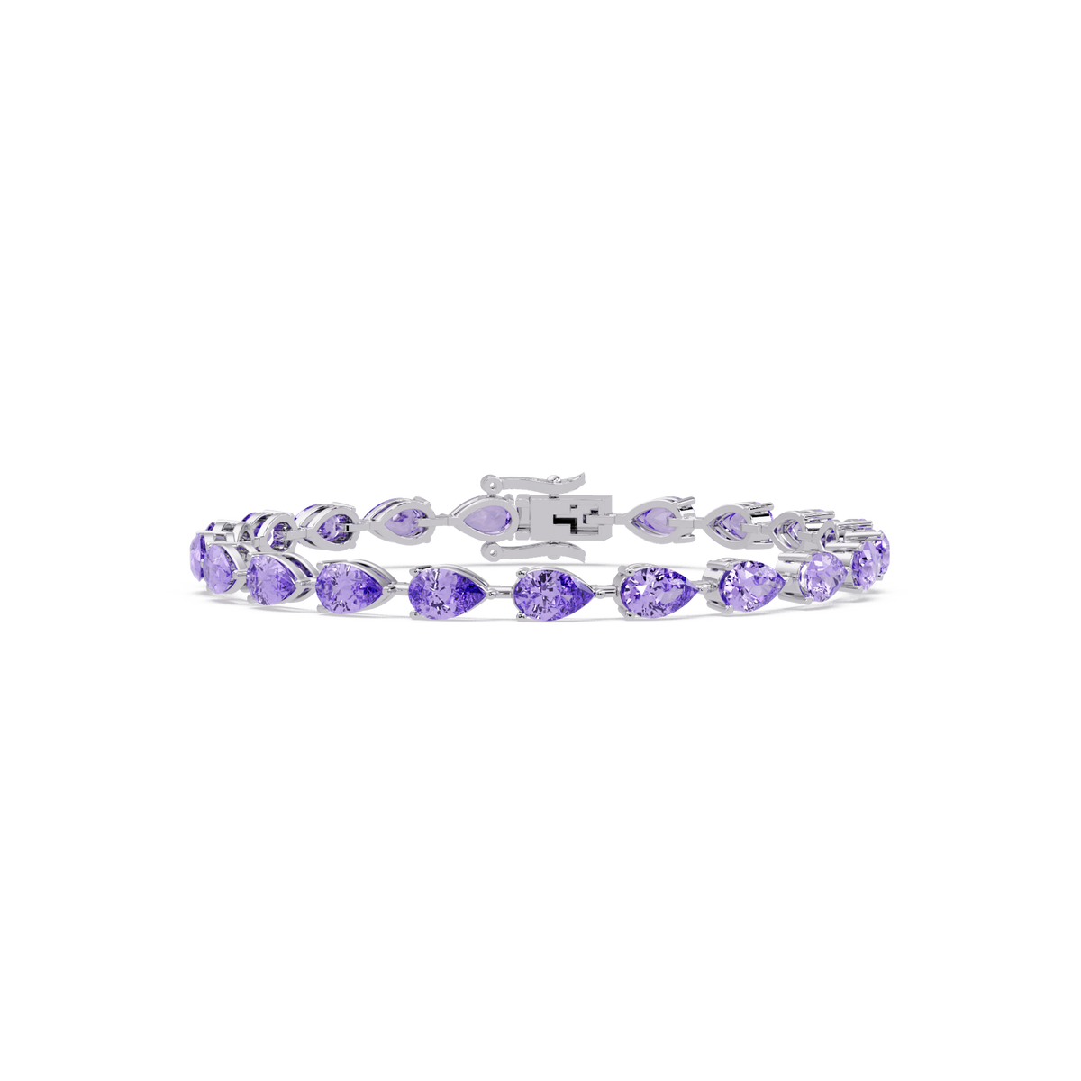 Pear-cut amethyst purple colorstone tennis bracelet in white gold