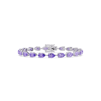 Pear-cut amethyst purple colorstone tennis bracelet in white gold