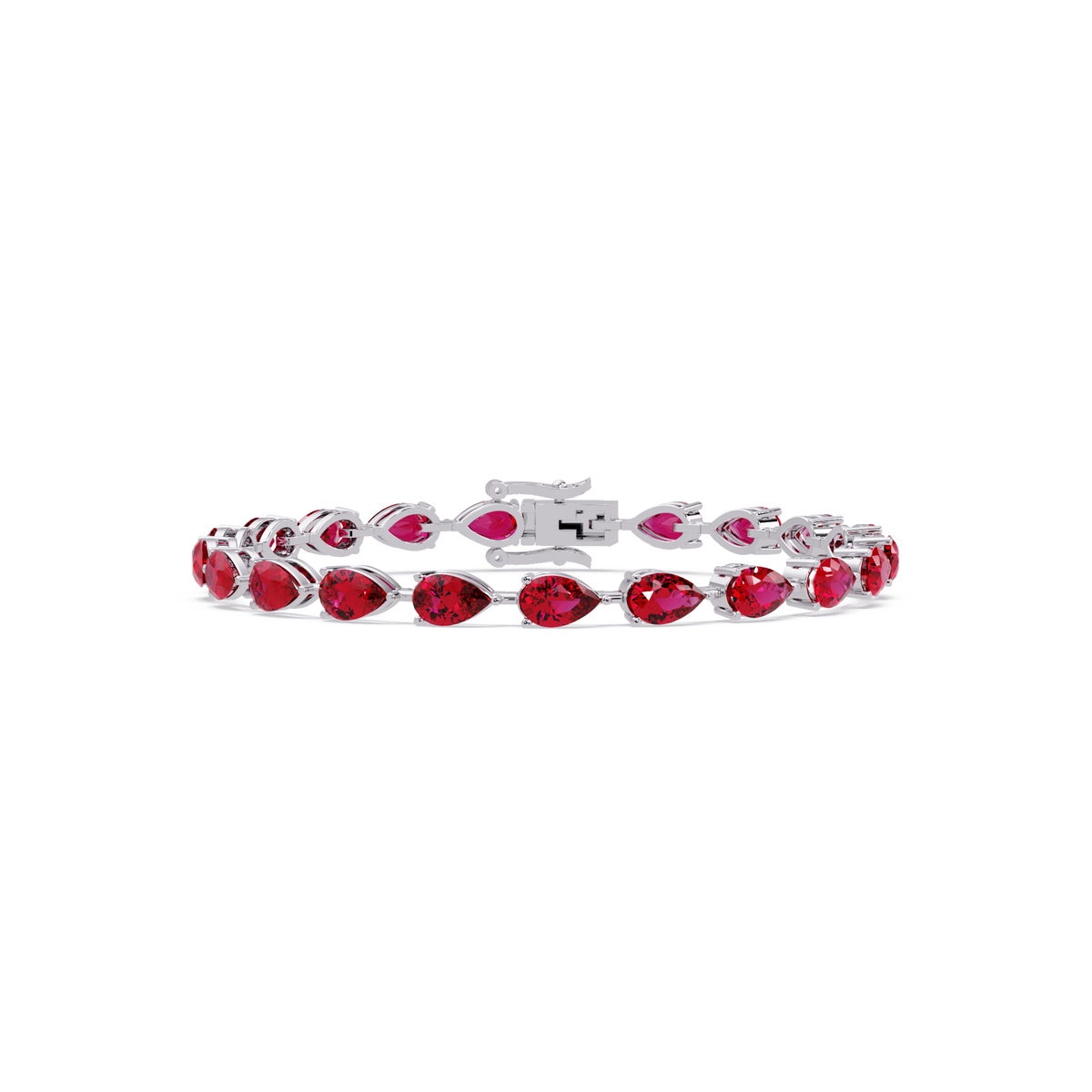Pear-cut ruby red colorstone tennis bracelet in white gold