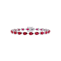 Pear-cut ruby red colorstone tennis bracelet in white gold