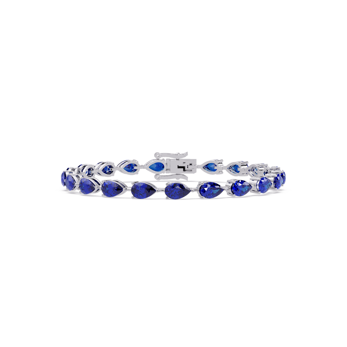Pear-cut sapphire blue colorstone tennis bracelet in white gold