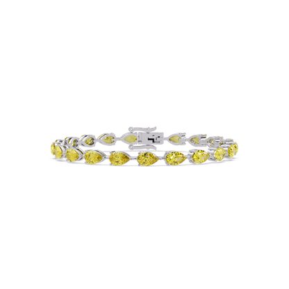 Pear-cut citrine yellow colorstone tennis bracelet in white gold