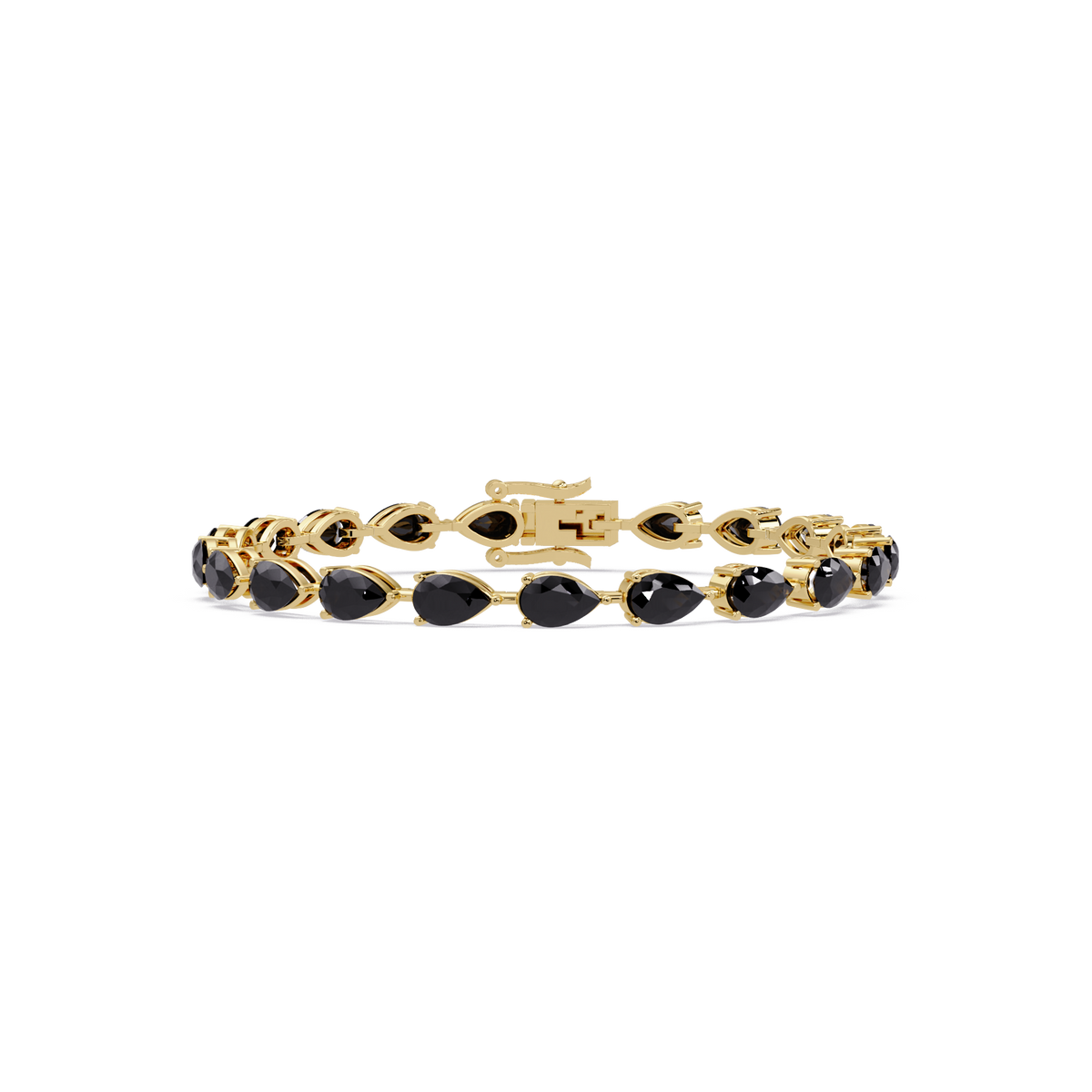 Pear-cut onyx colorstone tennis bracelet in yellow gold