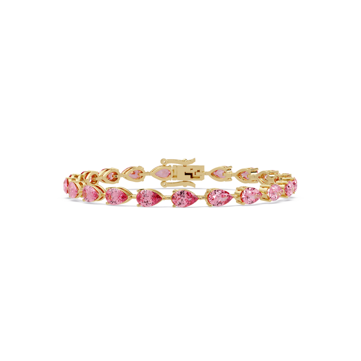 Pear-cut tourmaline pink colorstone tennis bracelet in yellow gold