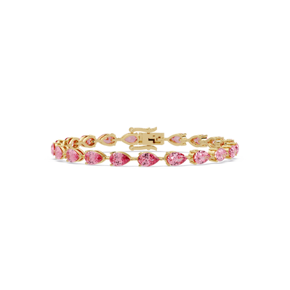 Pear-cut tourmaline pink colorstone tennis bracelet in yellow gold