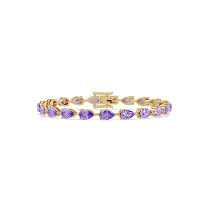Pear-cut amethyst purple colorstone tennis bracelet in yellow gold