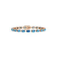 Oval-cut aquamarine blue colorstone tennis bracelet in rose gold