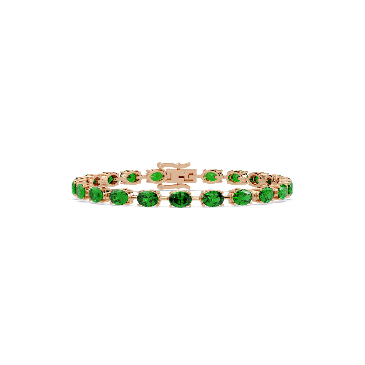 Oval-cut emerald green colorstone tennis bracelet in rose gold