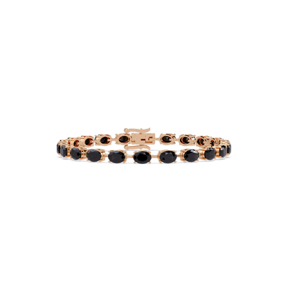 Oval-cut onyx colorstone tennis bracelet in rose gold