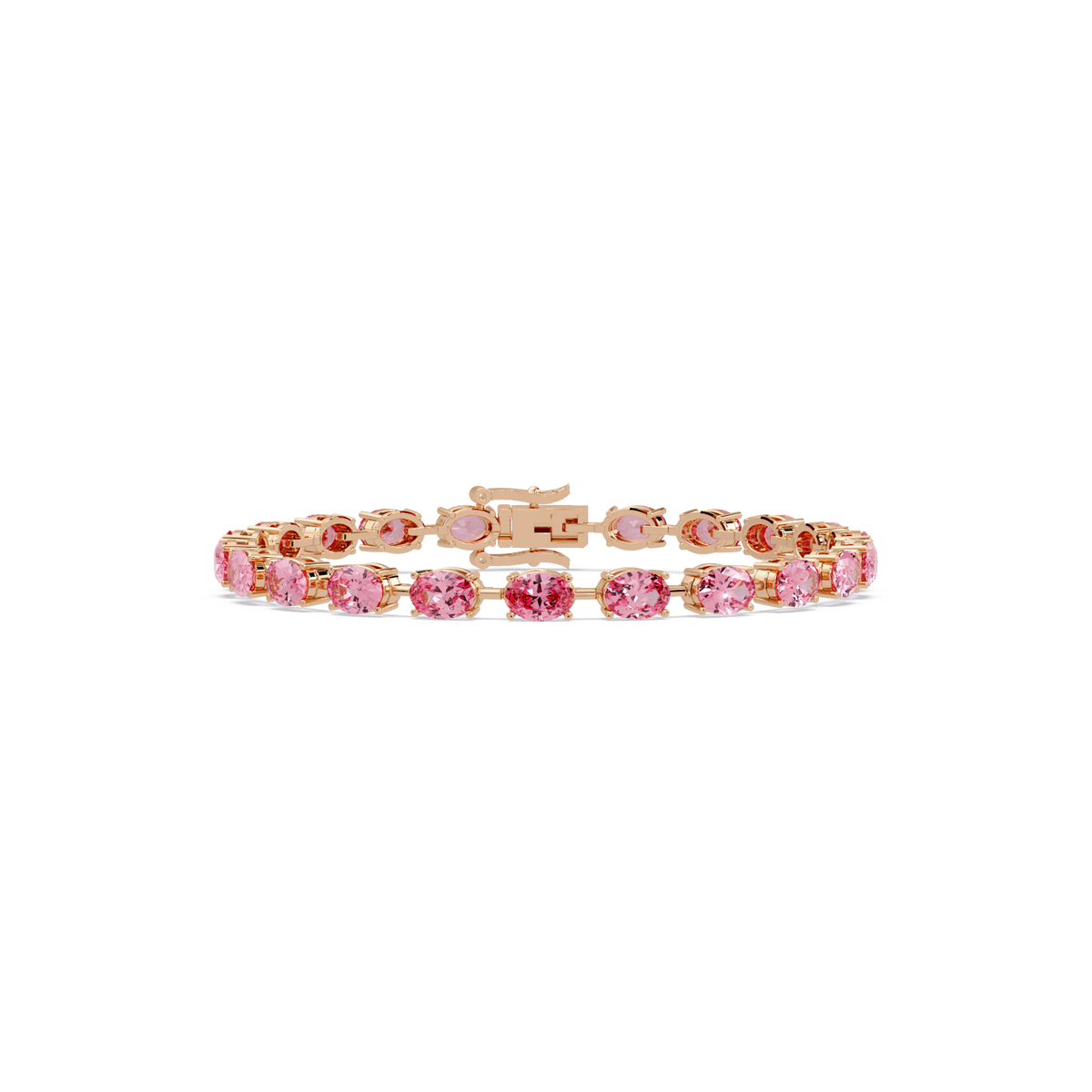 Oval-cut tourmaline pink colorstone tennis bracelet in rose gold