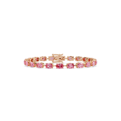 Oval-cut tourmaline pink colorstone tennis bracelet in rose gold