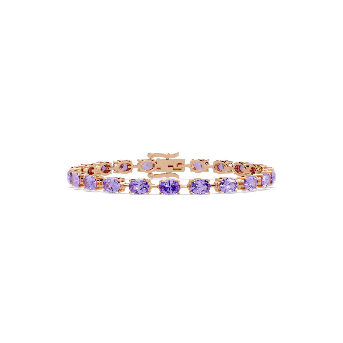 Oval-cut amethyst purple colorstone tennis bracelet in rose gold
