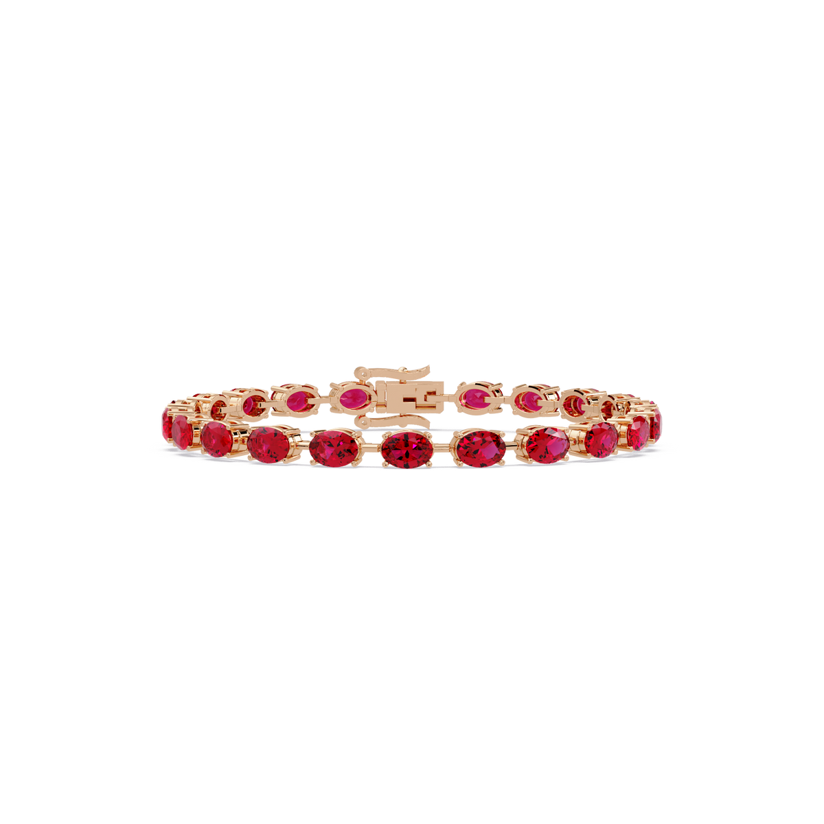 Oval-cut ruby red colorstone tennis bracelet in rose gold