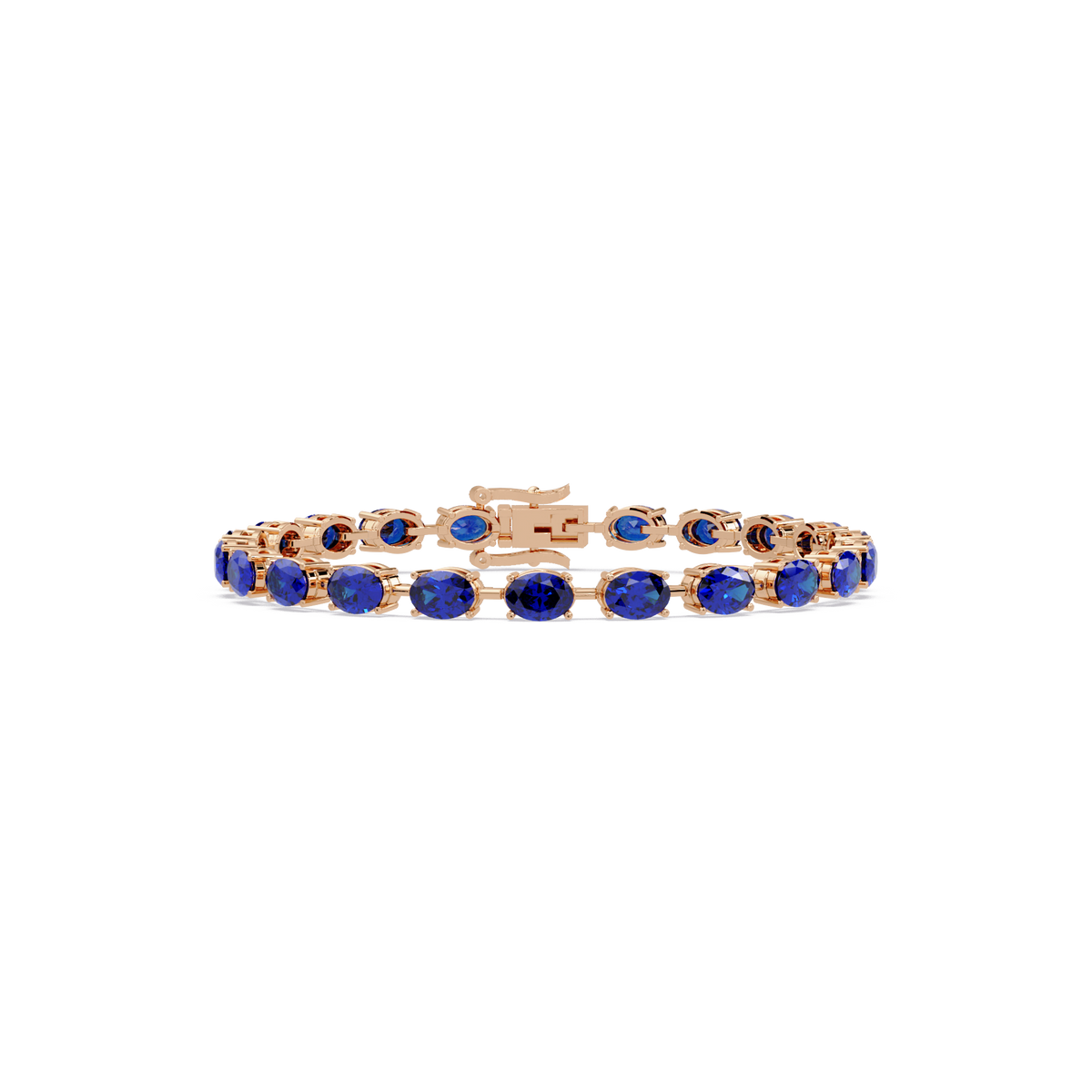 Oval-cut sapphire blue colorstone tennis bracelet in rose gold