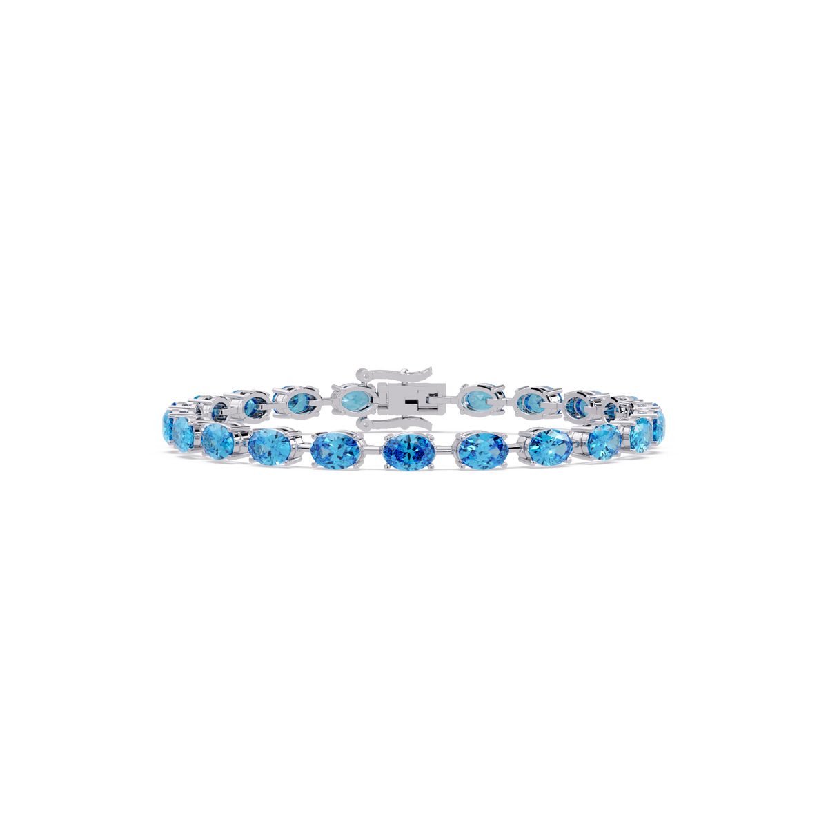 Oval-cut aquamarine blue colorstone tennis bracelet in white gold