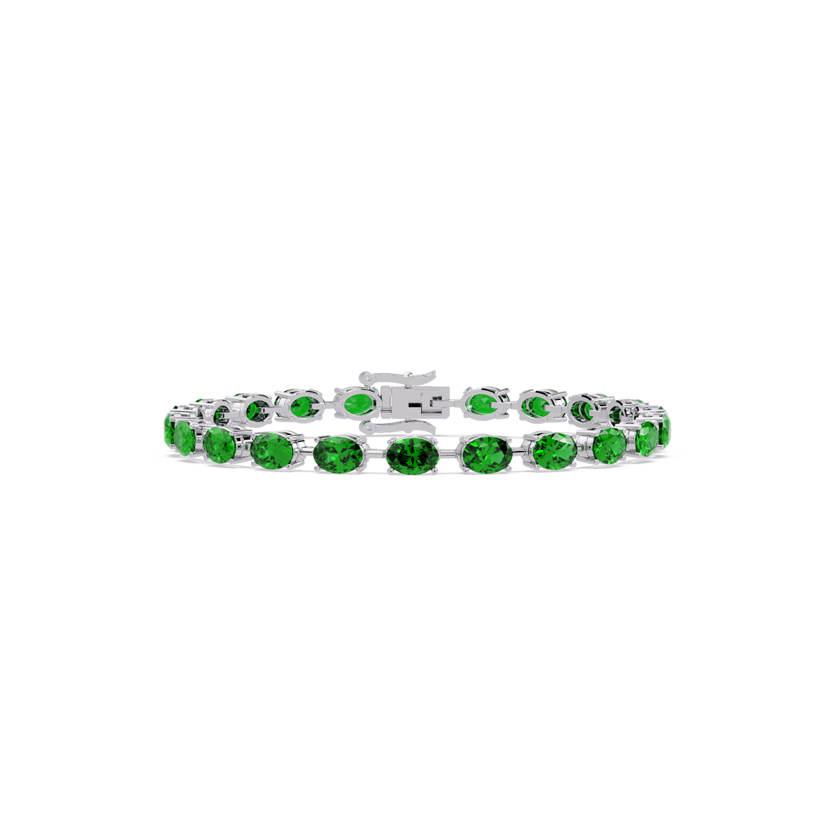 Oval-cut emerald green colorstone tennis bracelet in white gold