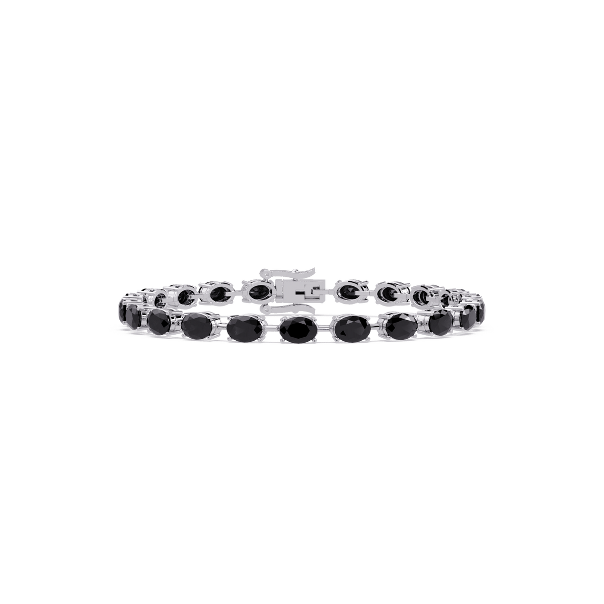 Oval-cut onyx colorstone tennis bracelet in white gold