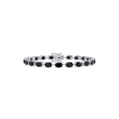 Oval-cut onyx colorstone tennis bracelet in white gold