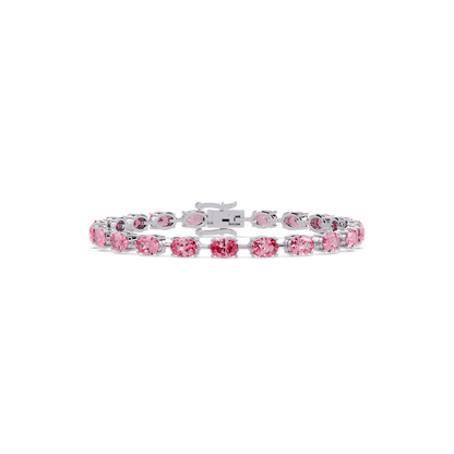Oval-cut tourmaline pink colorstone tennis bracelet in white gold