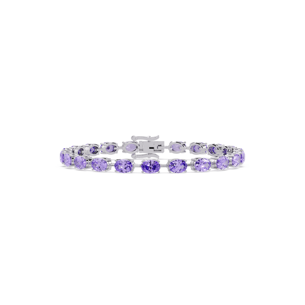 Oval-cut amethyst purple colorstone tennis bracelet in white gold