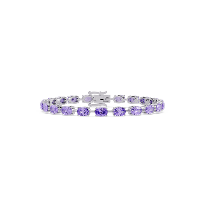 Oval-cut amethyst purple colorstone tennis bracelet in white gold