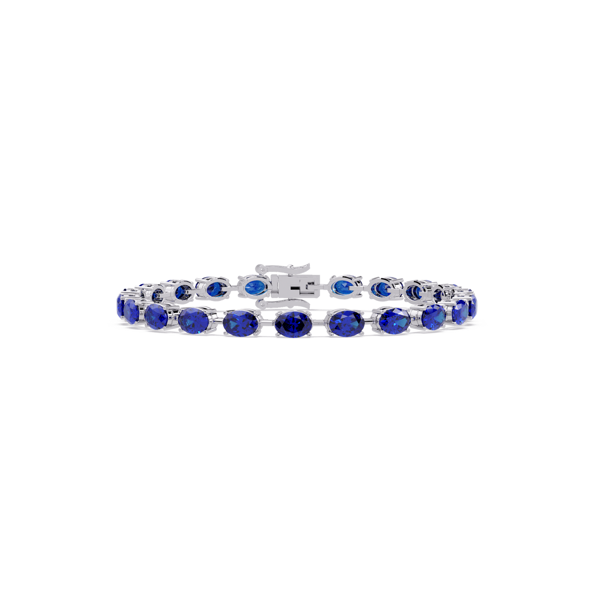 Oval-cut sapphire blue colorstone tennis bracelet in white gold