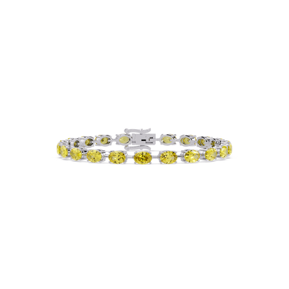 Oval-cut citrine yellow colorstone tennis bracelet in white gold