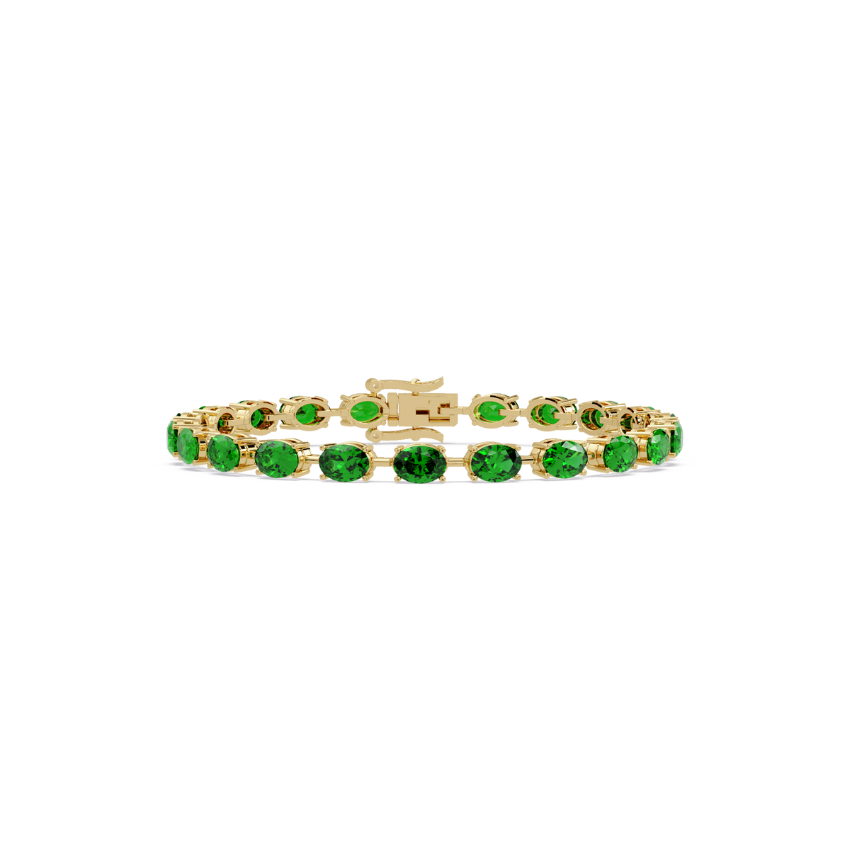 Oval-cut emerald green colorstone tennis bracelet in yellow gold