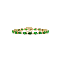 Oval-cut emerald green colorstone tennis bracelet in yellow gold