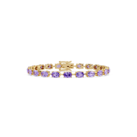 Oval-cut amethyst purple colorstone tennis bracelet in yellow gold