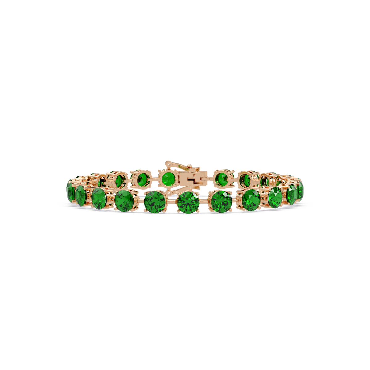 Round emerald green colorstone tennis bracelet in rose gold