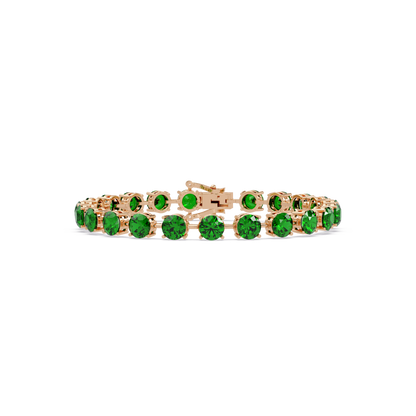 Round emerald green colorstone tennis bracelet in rose gold