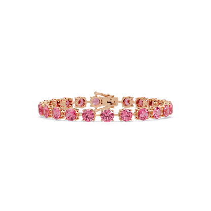 Round tourmaline pink colorstone tennis bracelet in rose gold