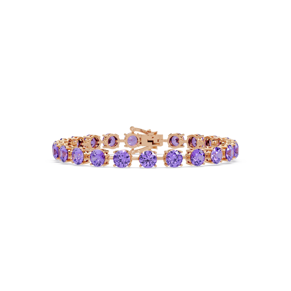 Round amethyst purple colorstone tennis bracelet in rose gold