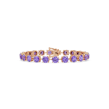 Round amethyst purple colorstone tennis bracelet in rose gold