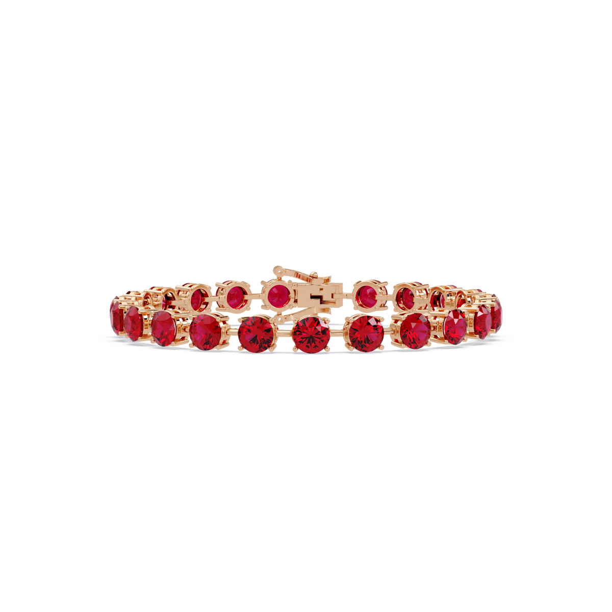 Round ruby red colorstone tennis bracelet in rose gold