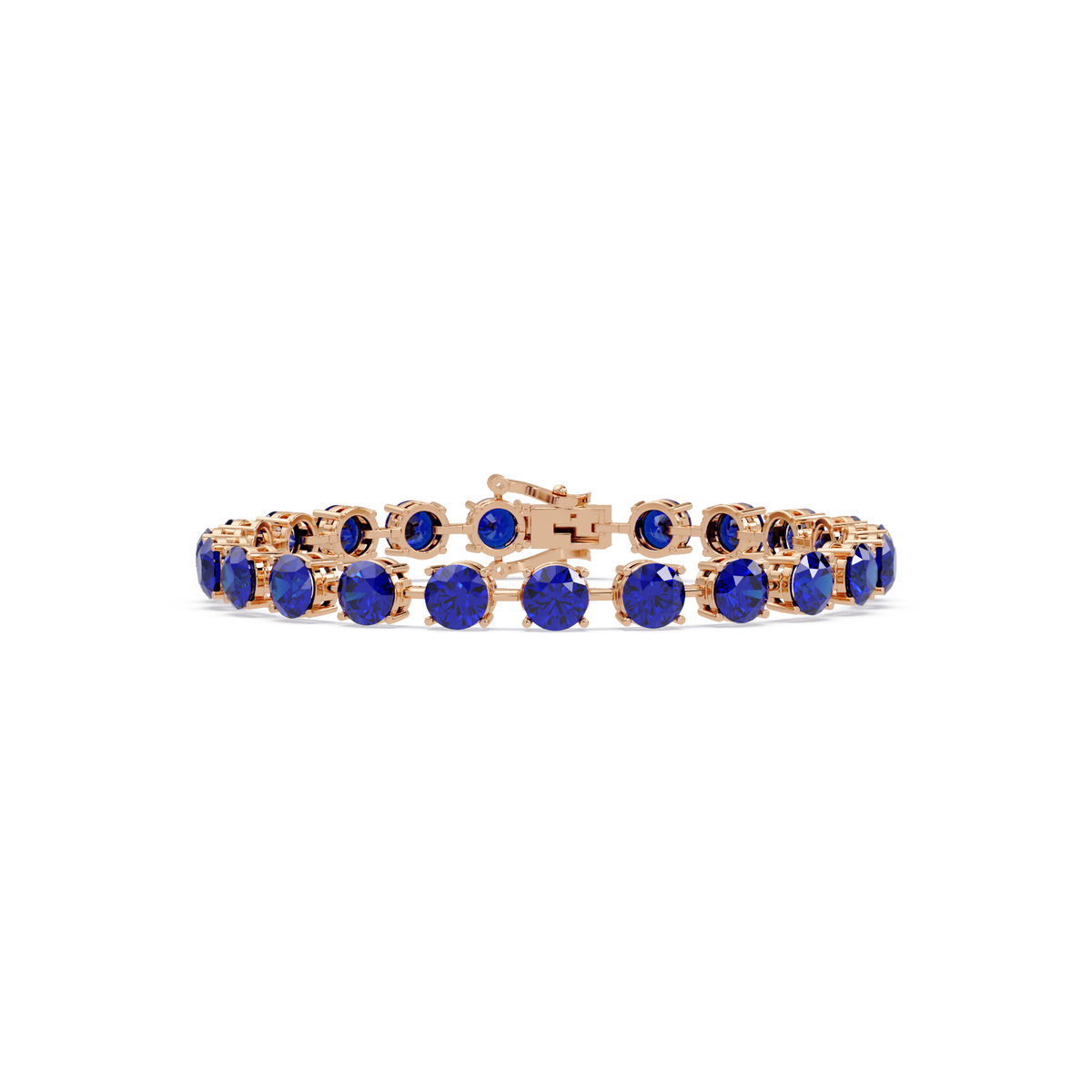 Round sapphire blue colorstone tennis bracelet in rose gold