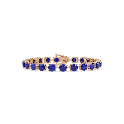 Round sapphire blue colorstone tennis bracelet in rose gold