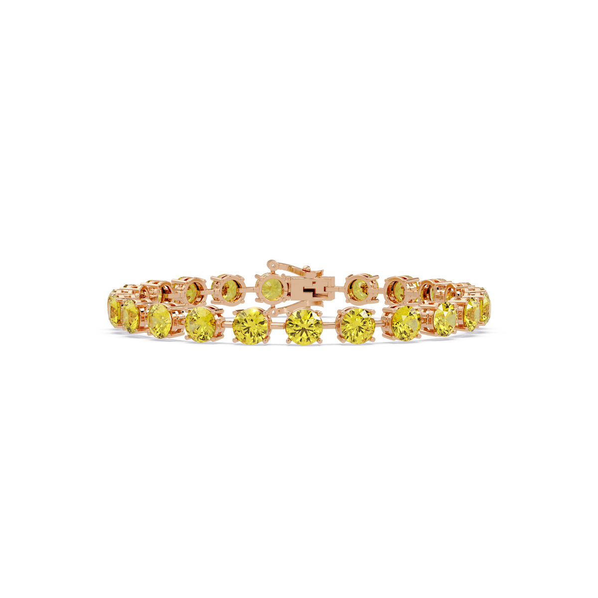 Round citrine yellow colorstone tennis bracelet in rose gold