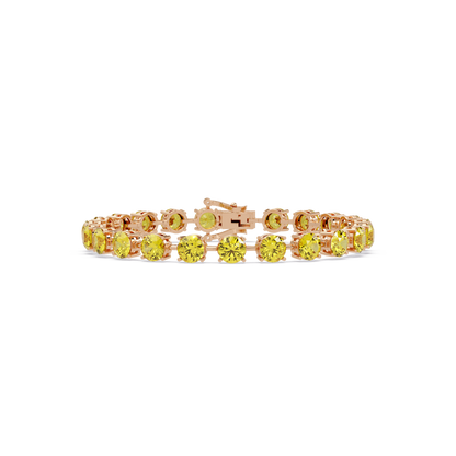 Round citrine yellow colorstone tennis bracelet in rose gold