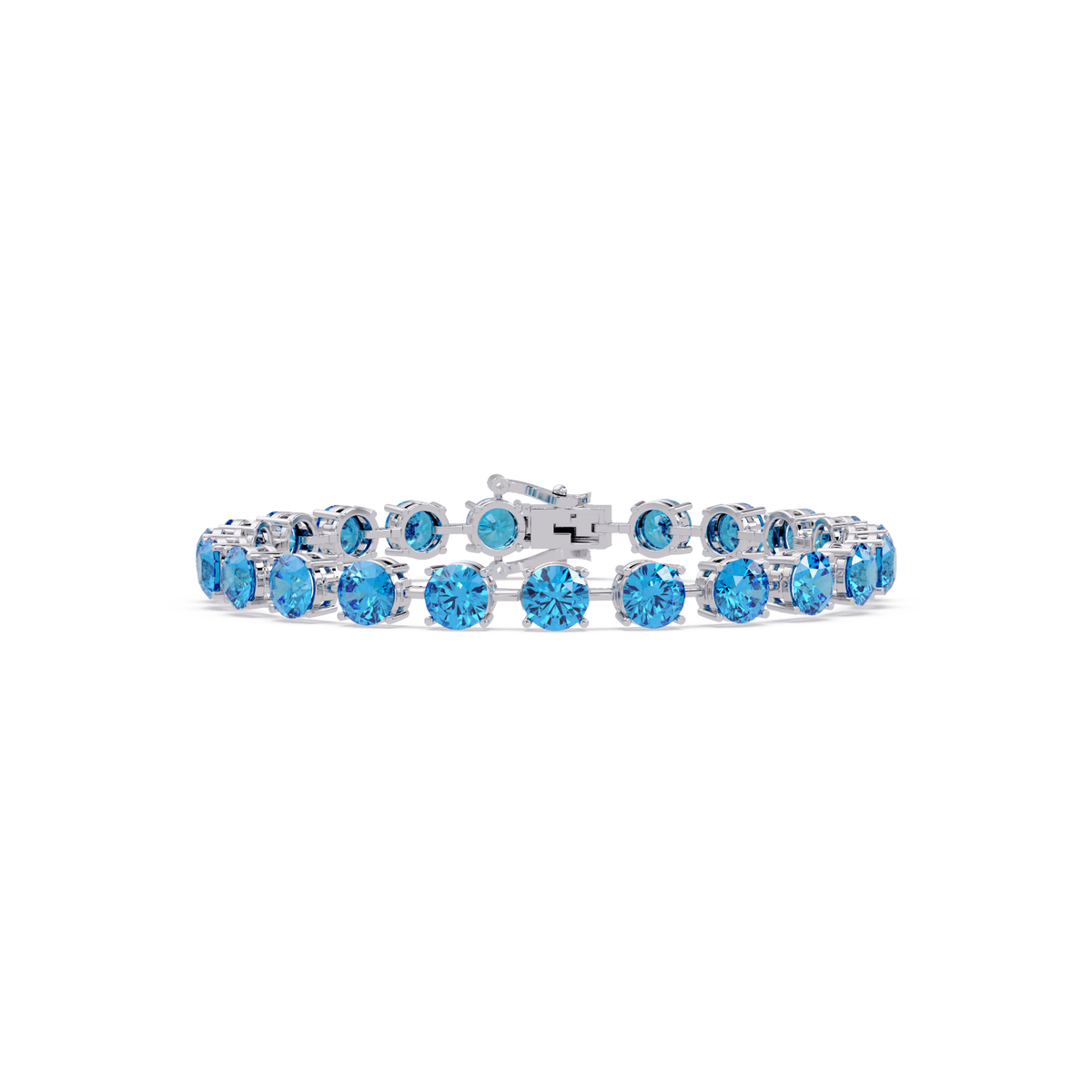 Round aquamarine blue colorstone tennis bracelet in white gold