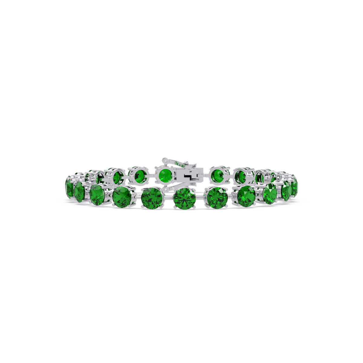 Round emerald green colorstone tennis bracelet in white gold