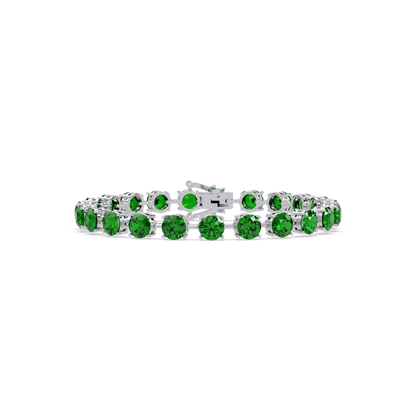 Round emerald green colorstone tennis bracelet in white gold